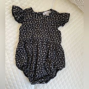 Bailey Blossoms Black Floral Bubble Romper with Ruffle Sleeves button back